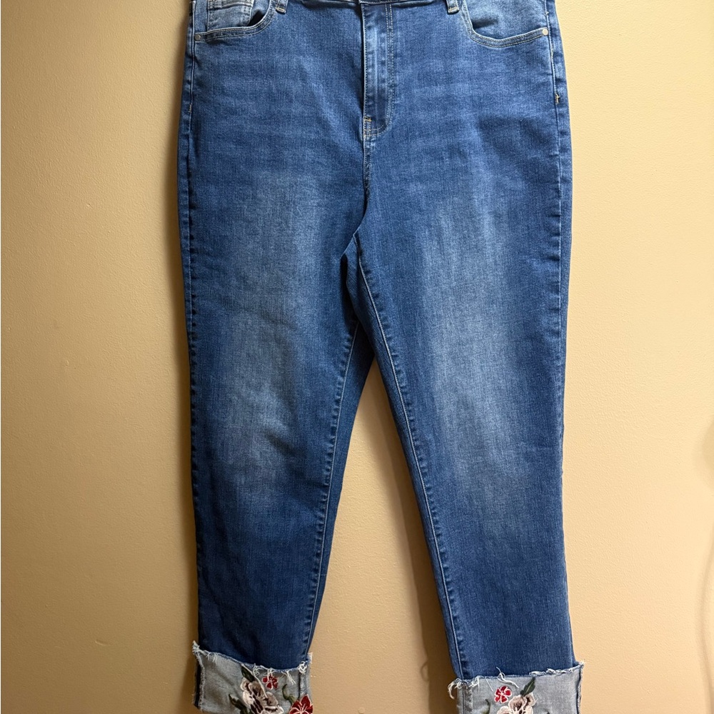 Back in the Saddle Size 16 Stretch Jeans Floral Embroidered Cuff - Picture 2 of 13